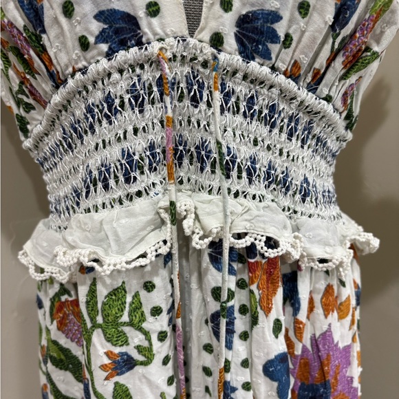Farm Rio Summer Garden Embroidered Smocked Maxi Dress Floral Cotton XL - Picture 6 of 11